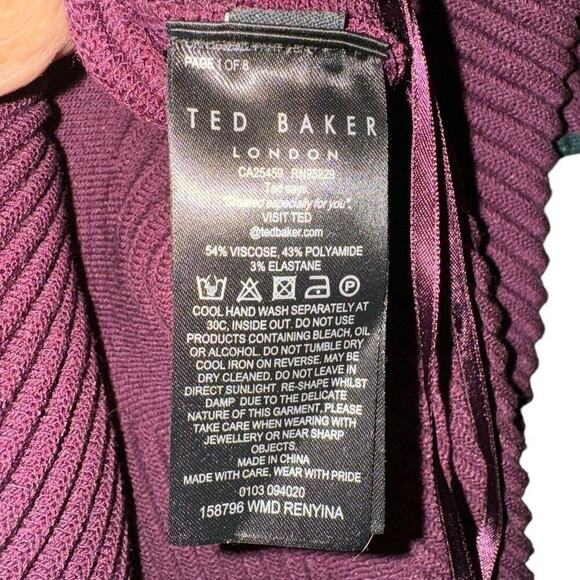 TED BAKER London NEW Plum Renyina Ribbed Stretch Sweater Dress US Size 6-8 - Picture 8 of 9